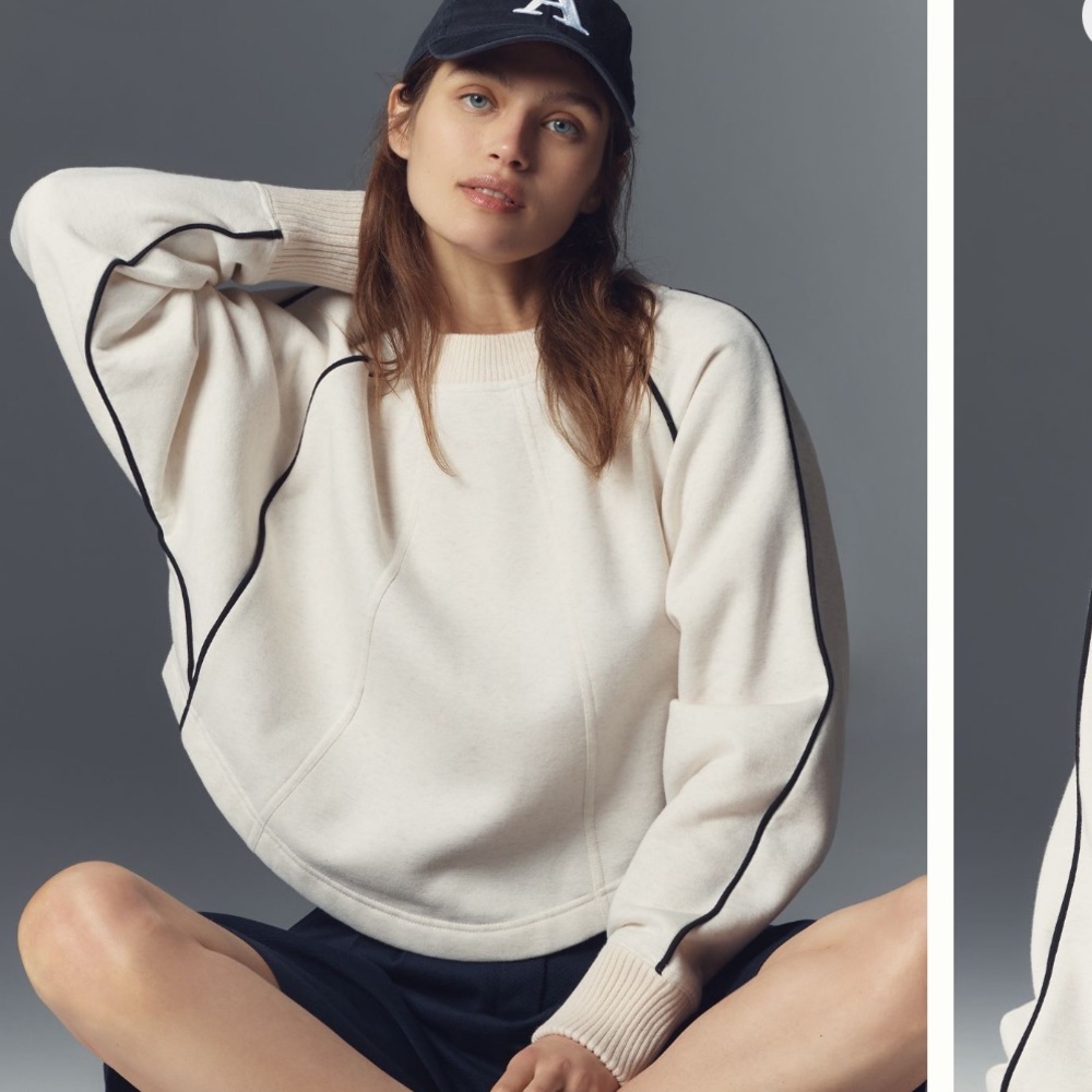 Anthropologie Maeve Paneled Warm-Up Sweatshirt in Cream Size Small